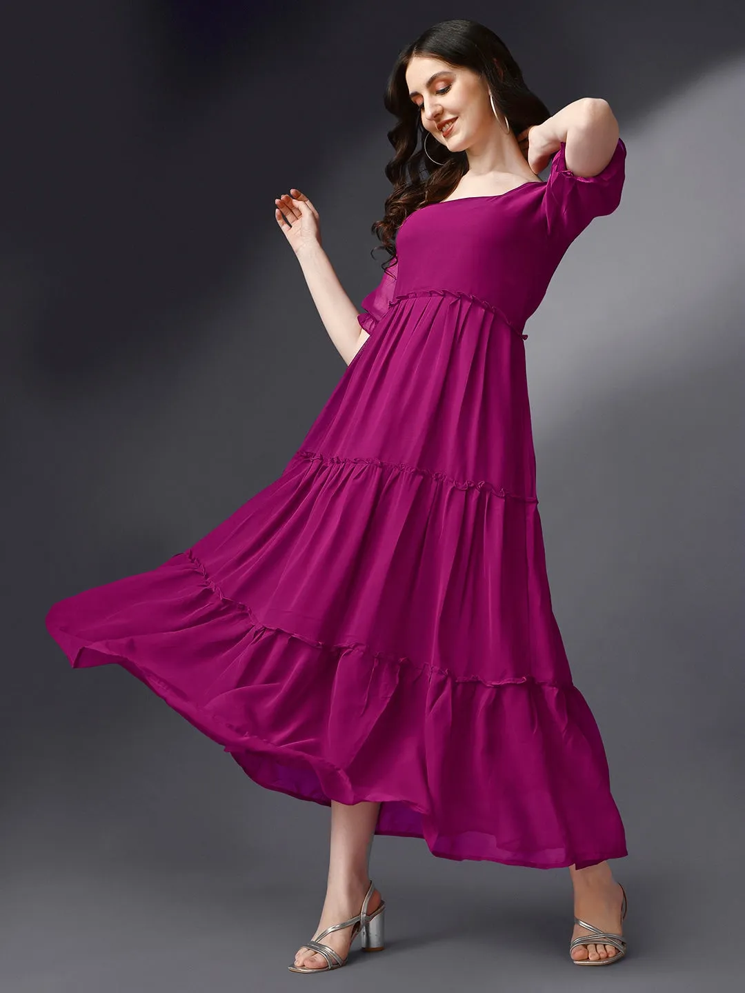 Mystic Plum Square Neck Georgette Dress