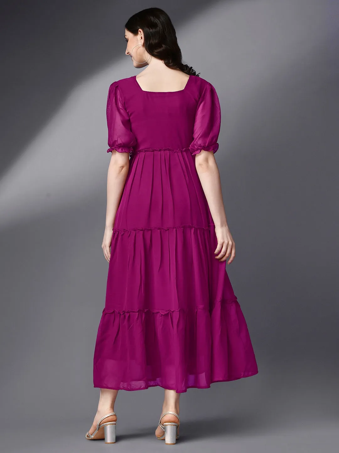 Mystic Plum Square Neck Georgette Dress