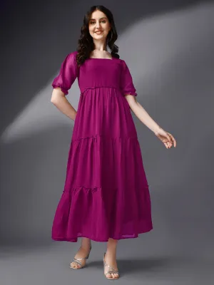 Mystic Plum Square Neck Georgette Dress