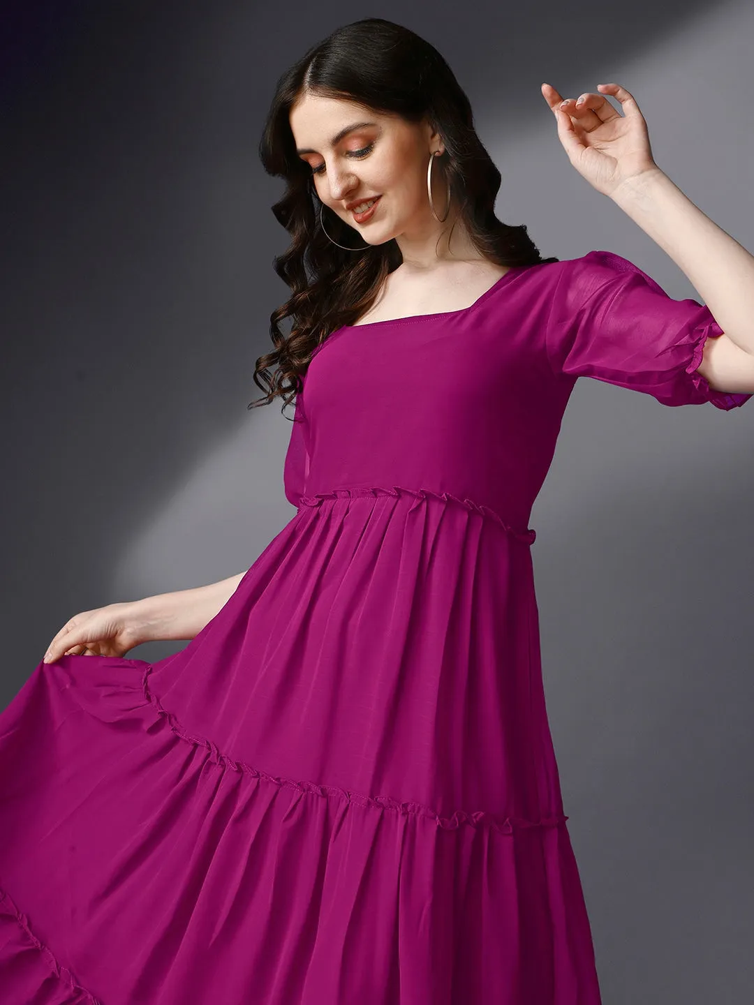 Mystic Plum Square Neck Georgette Dress
