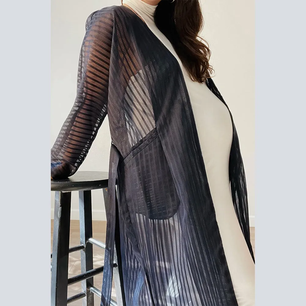 Navy Window Pane Midi Kimono Wrap