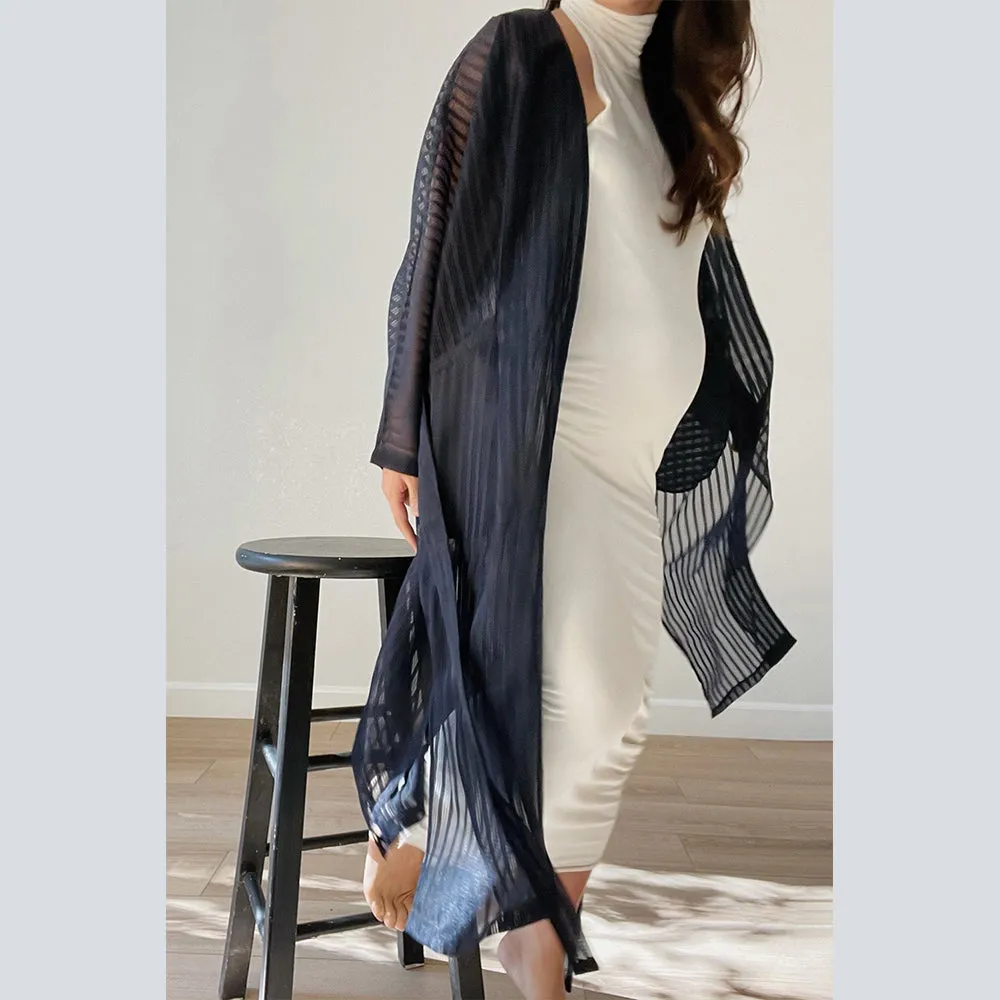 Navy Window Pane Midi Kimono Wrap