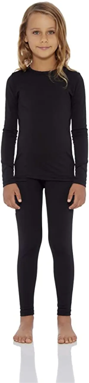 New Bienzoe Girl's High Tech Fiber Thermals Long Johns Tops & Pants Set, Sz 4-6 Years! Black! Great as Pj's!!