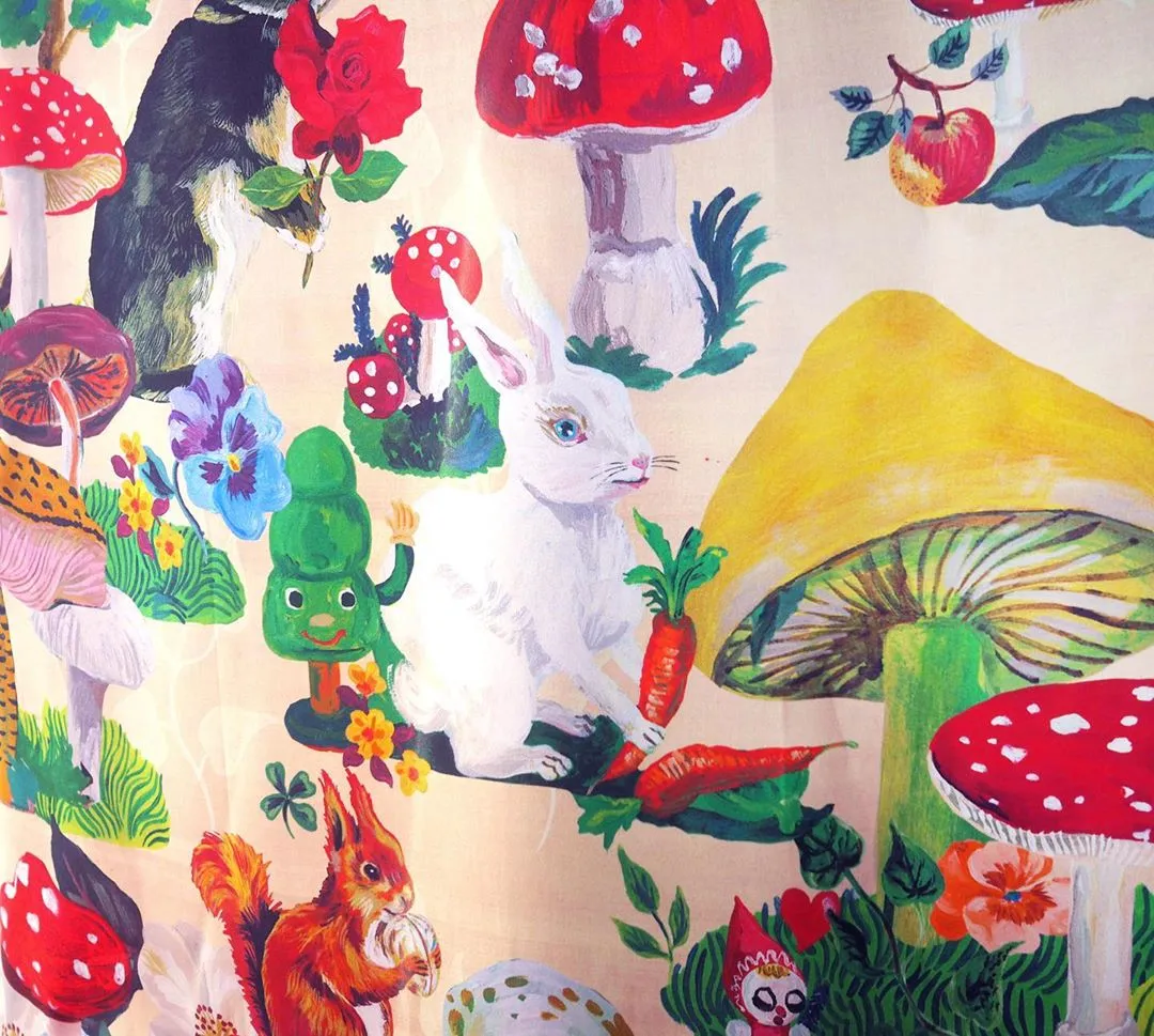 NL - Silk Scarf Rabbit & Mushroom (Beige)AW19