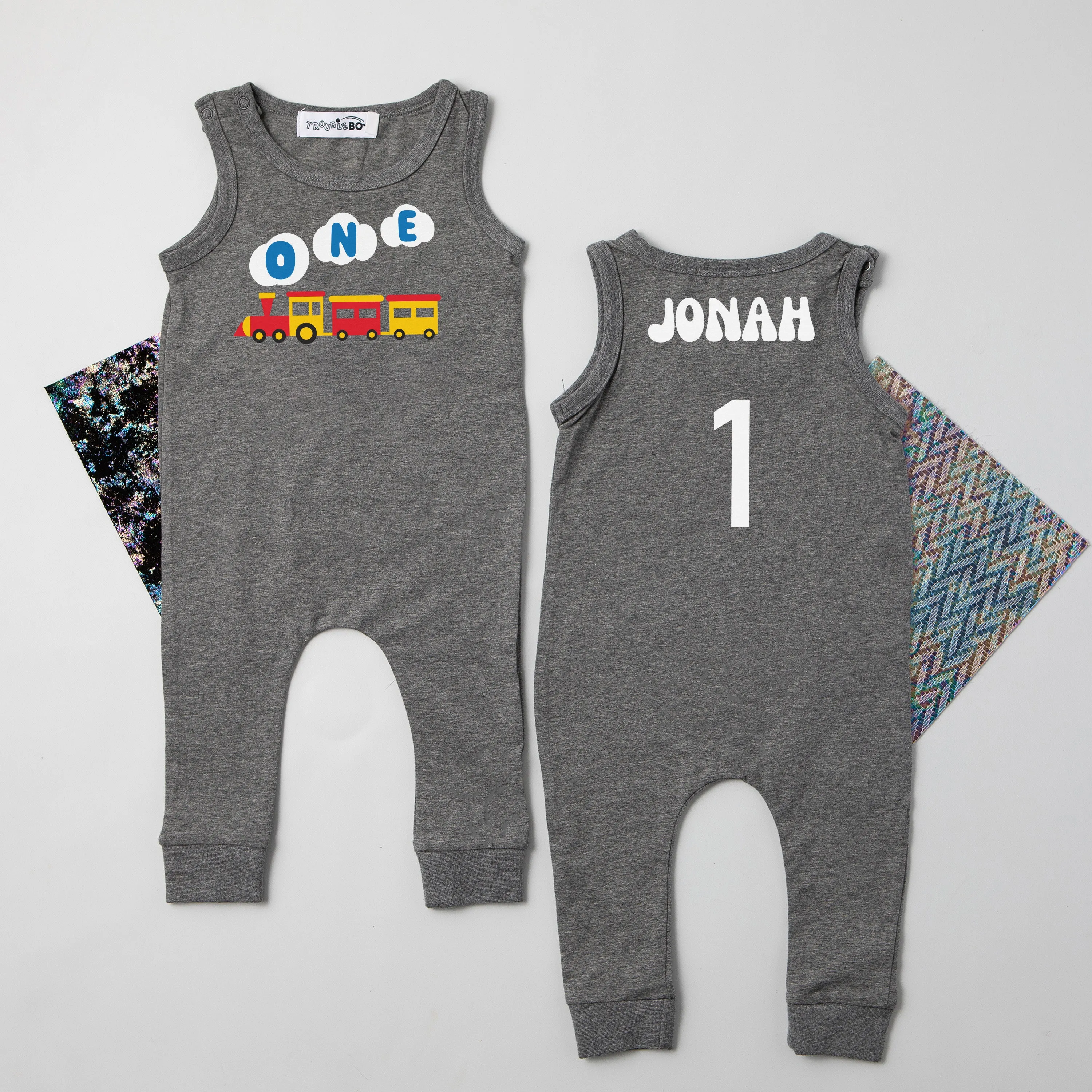 One Train Personalized Slim Fit Sleeveless 1st Birthday Romper
