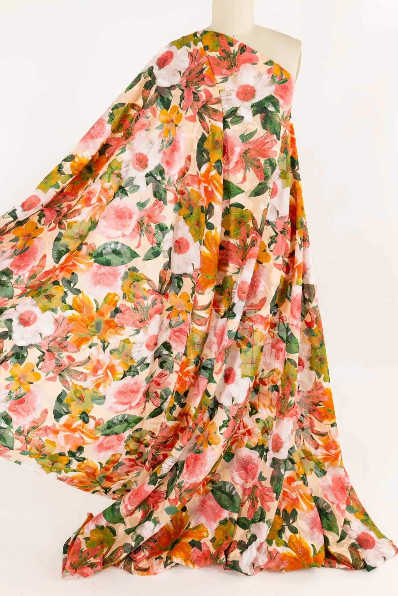 Peach Hibiscus Japanese Cotton/Viscose Jacquard Woven