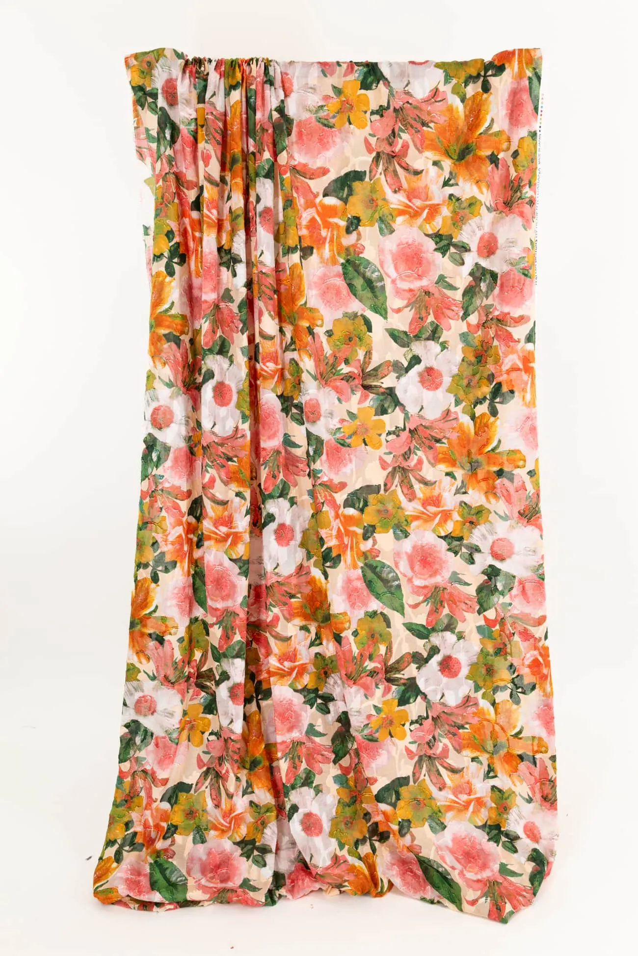 Peach Hibiscus Japanese Cotton/Viscose Jacquard Woven