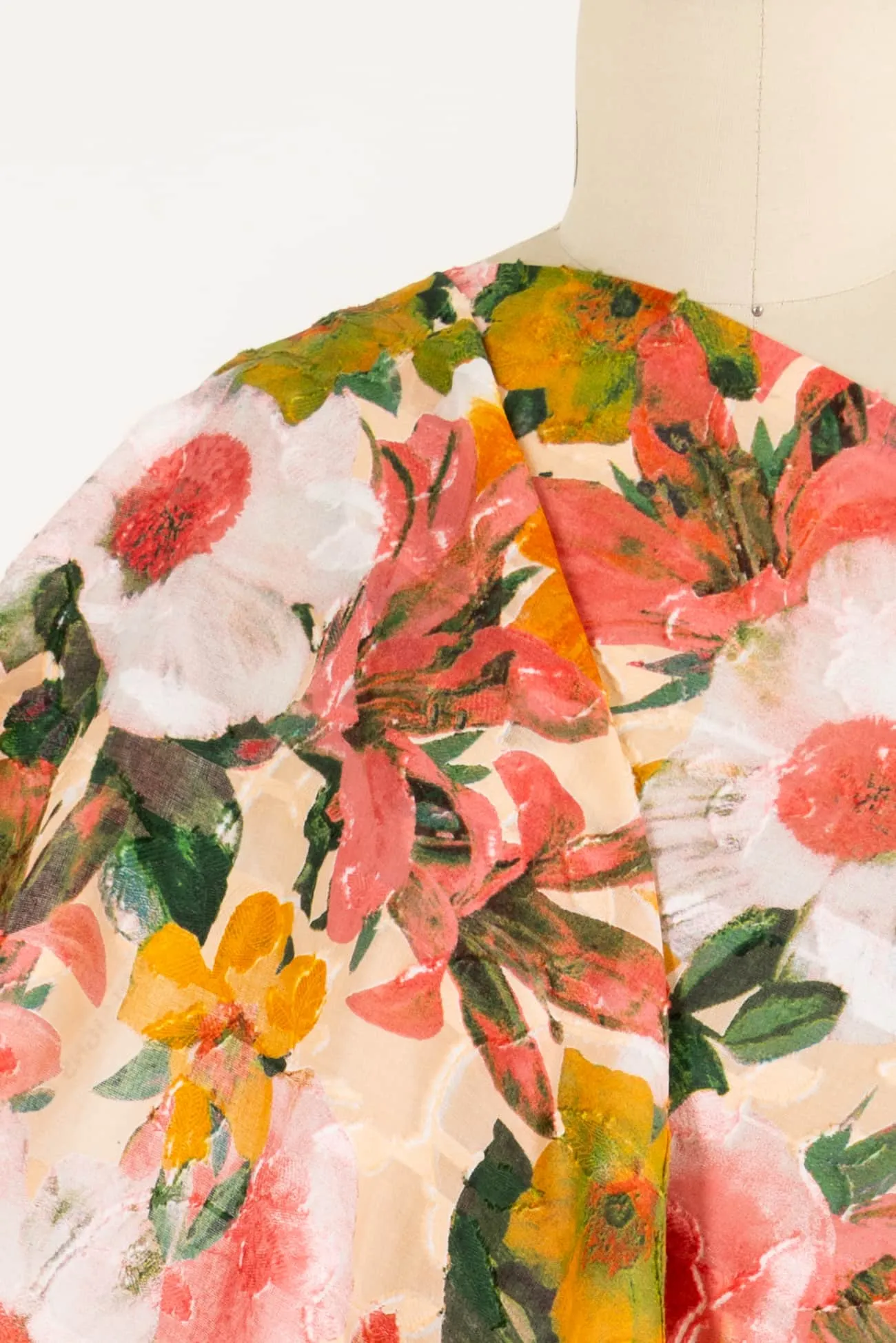 Peach Hibiscus Japanese Cotton/Viscose Jacquard Woven