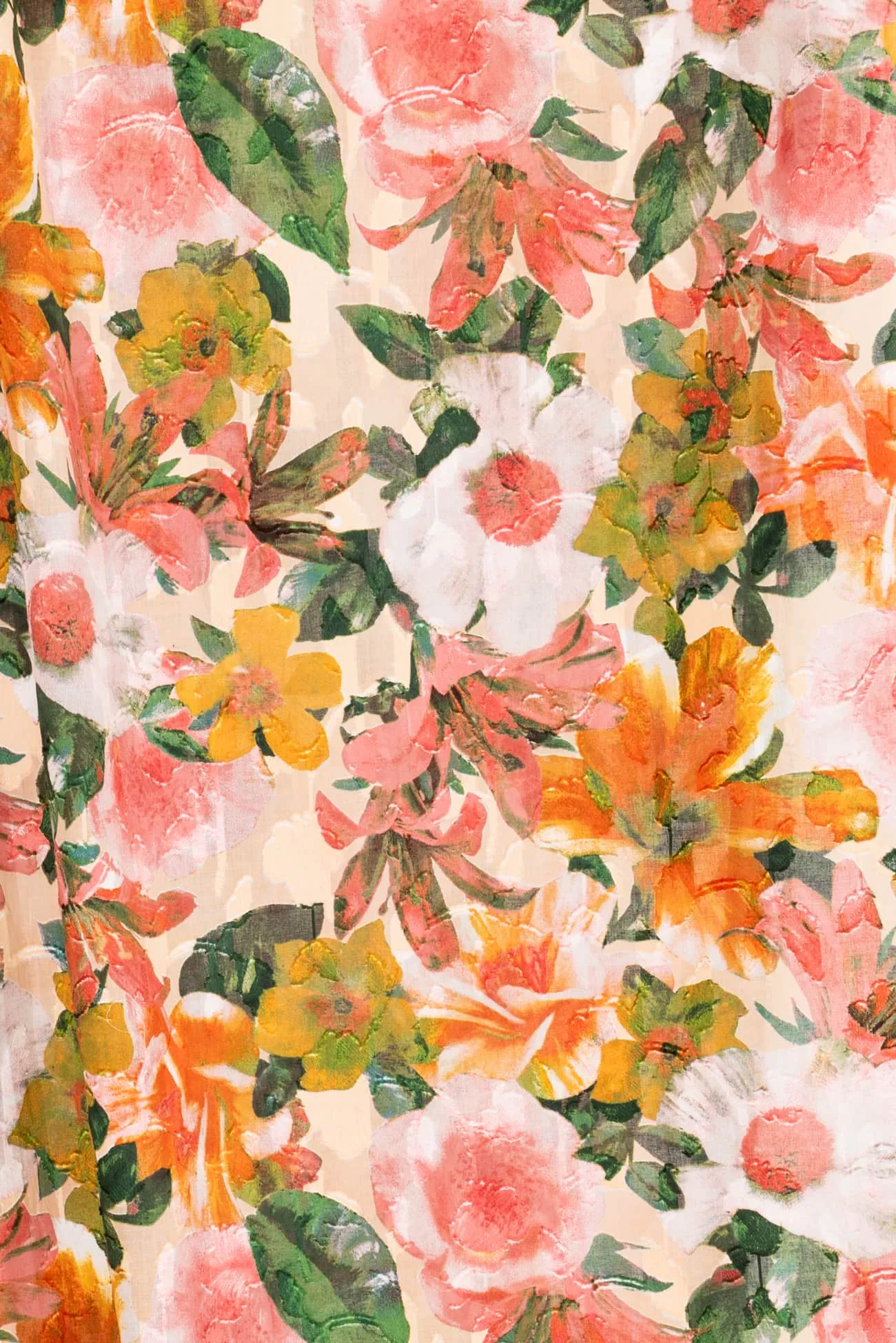 Peach Hibiscus Japanese Cotton/Viscose Jacquard Woven