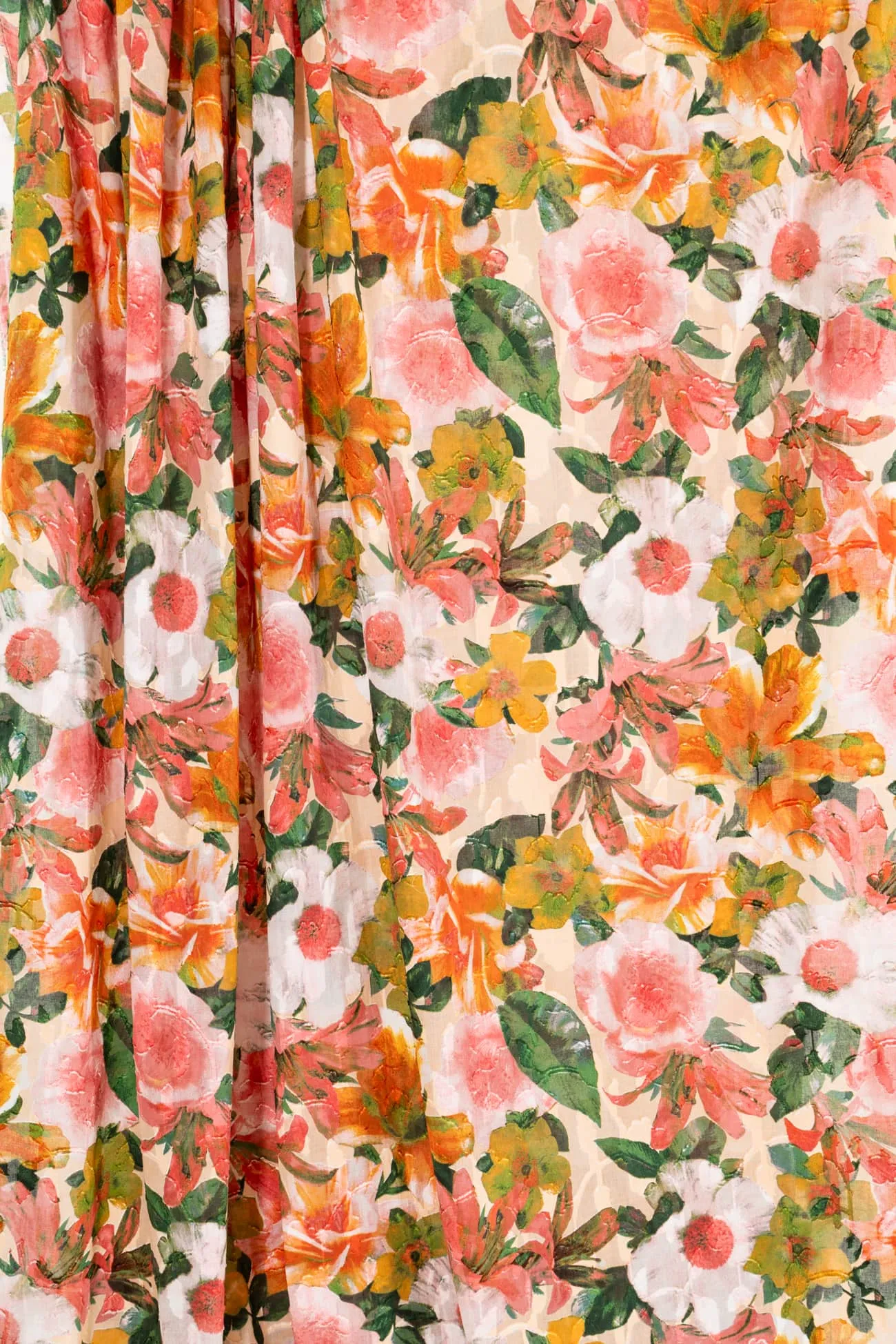 Peach Hibiscus Japanese Cotton/Viscose Jacquard Woven