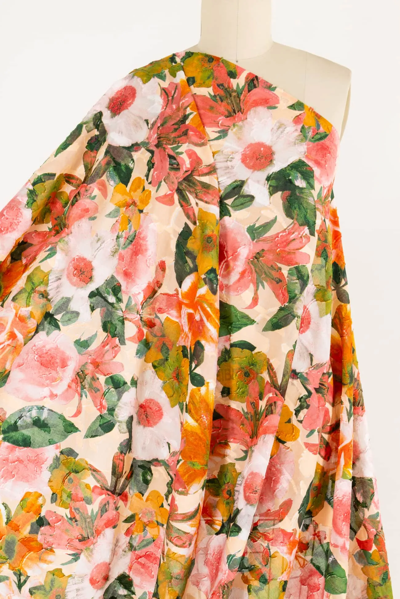 Peach Hibiscus Japanese Cotton/Viscose Jacquard Woven