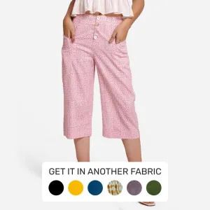 Pink Ditsy Block Printed Cotton Mid-Rise Culottes