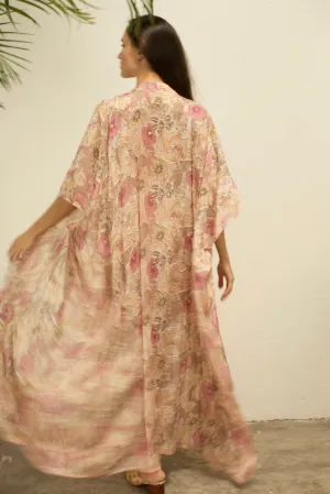 PINK GOLDEN SILK FLOWER KIMONO