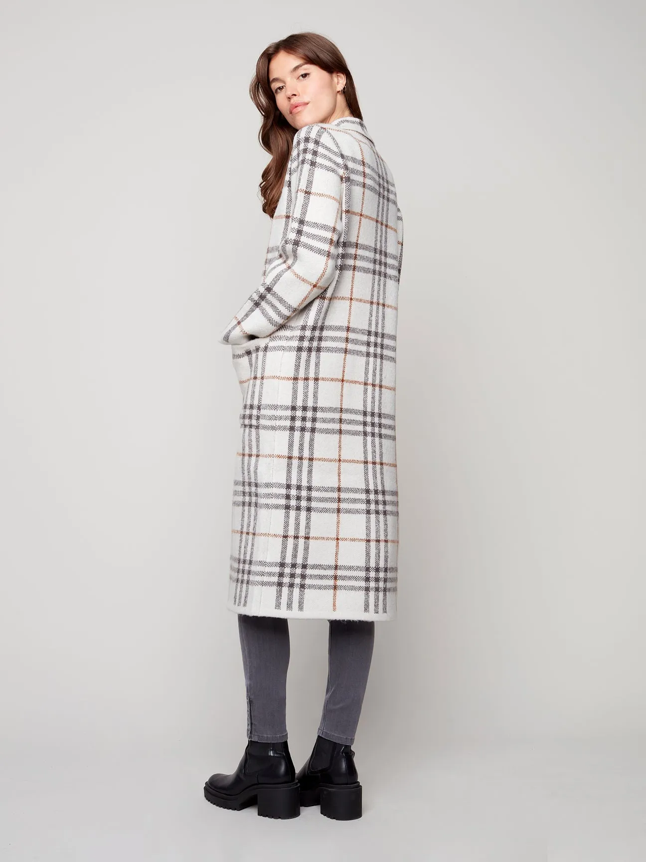 PLAID KNIT DUSTER JACKET