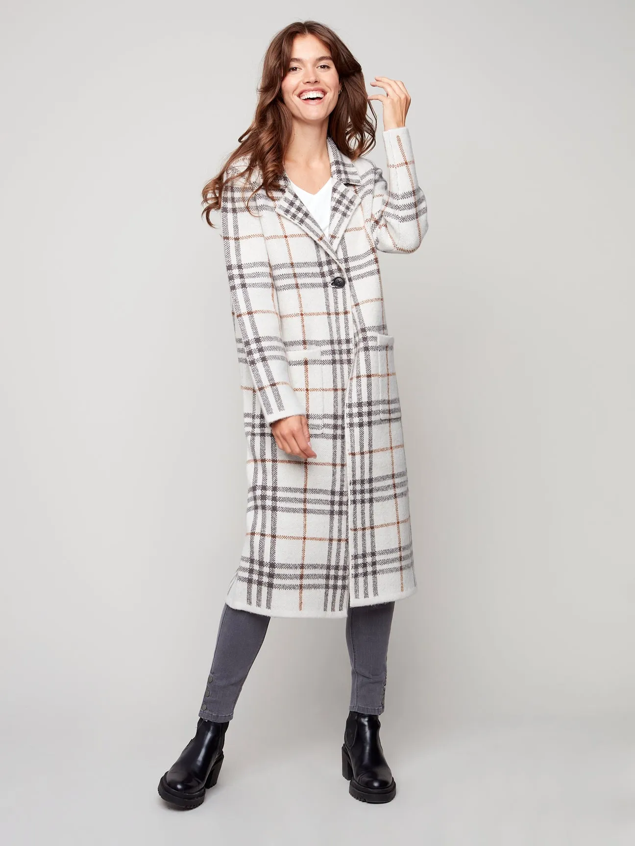 PLAID KNIT DUSTER JACKET