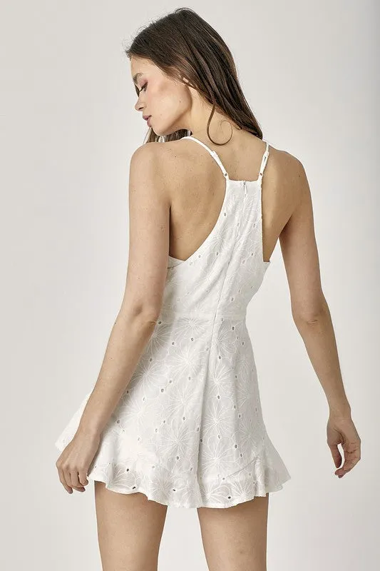 Playful Rust Overlap Ruffled Cami Romper