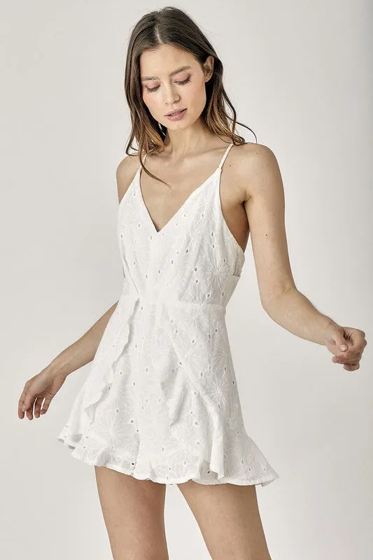 Playful Rust Overlap Ruffled Cami Romper