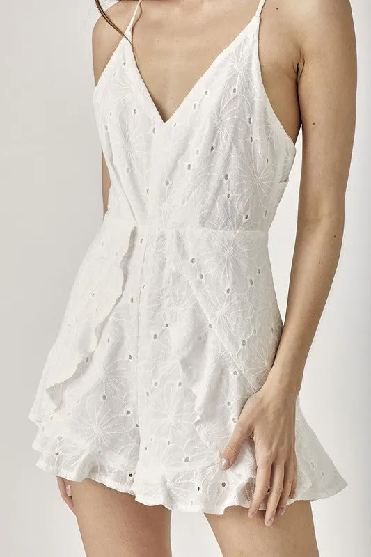 Playful Rust Overlap Ruffled Cami Romper