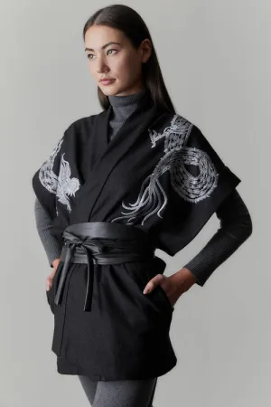 Ponte Dragon Embroidery Kimono Topper