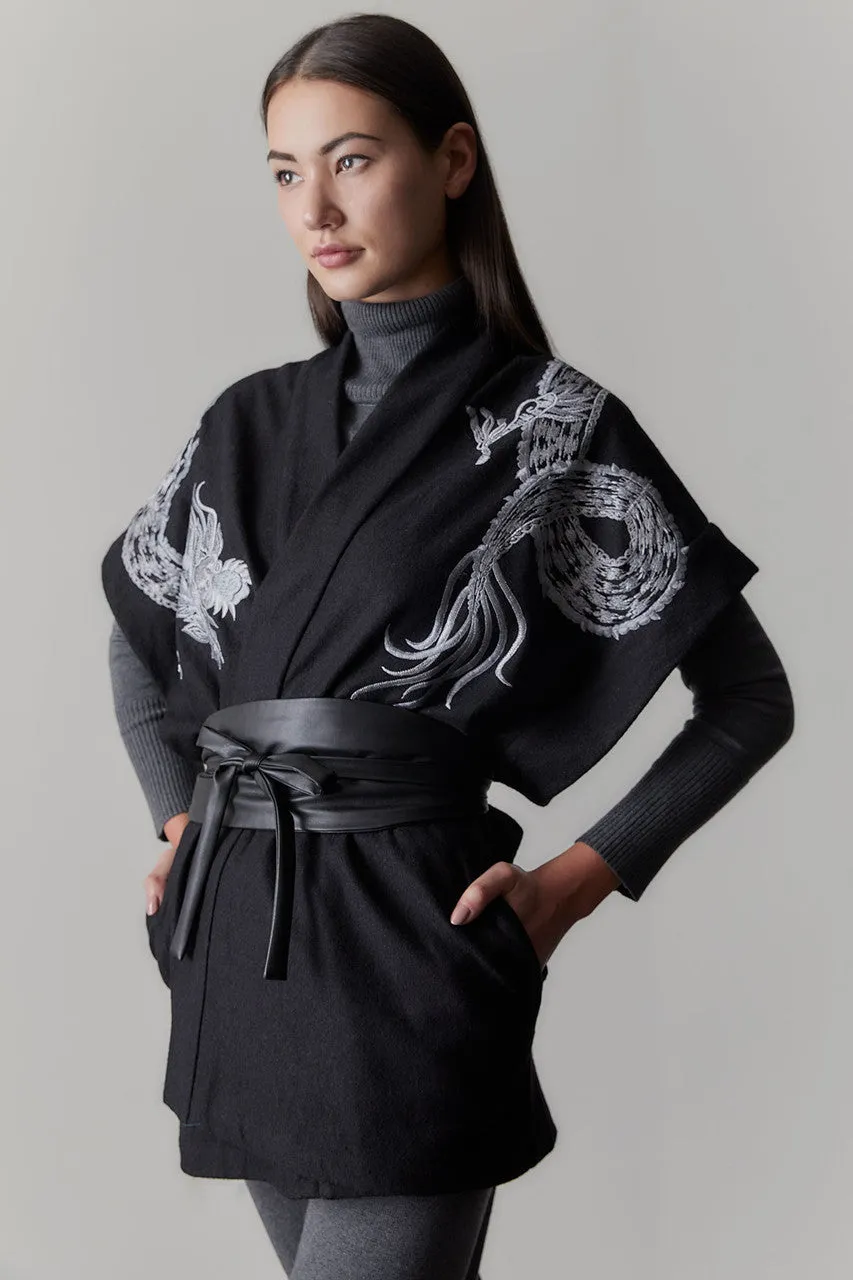 Ponte Dragon Embroidery Kimono Topper