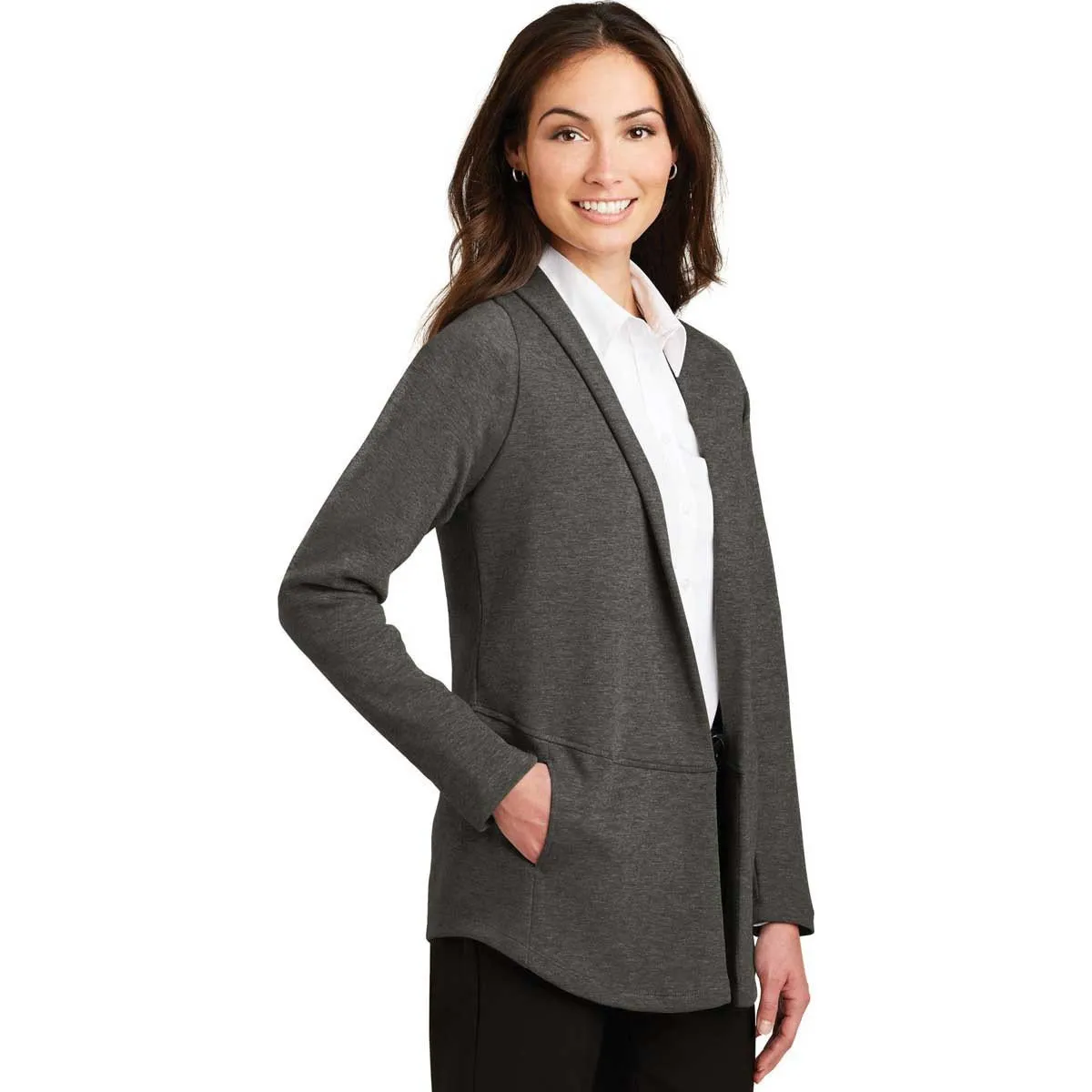 Port Authority Women's Charcoal Heather/Medium Heather Grey Interlock Cardigan