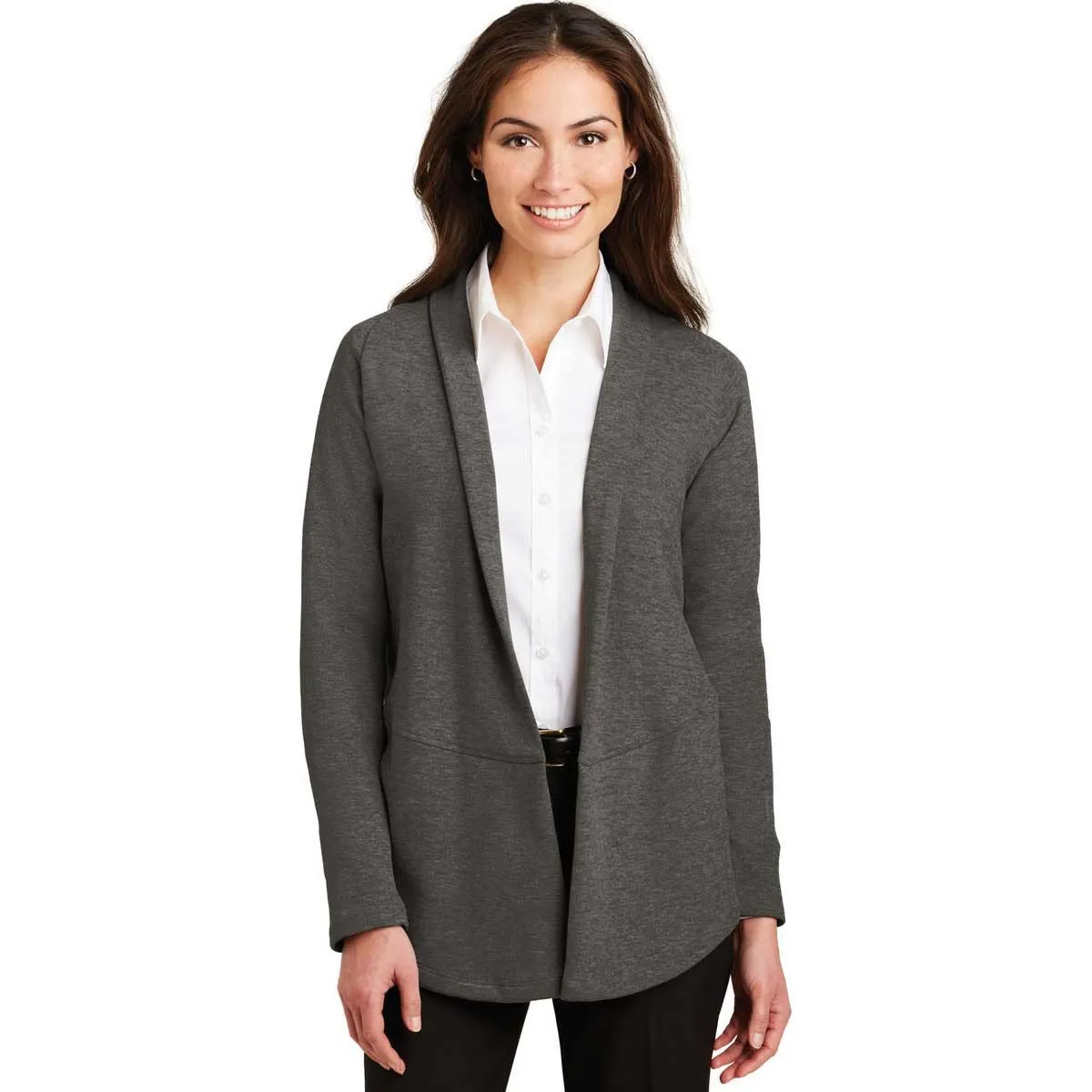 Port Authority Women's Charcoal Heather/Medium Heather Grey Interlock Cardigan