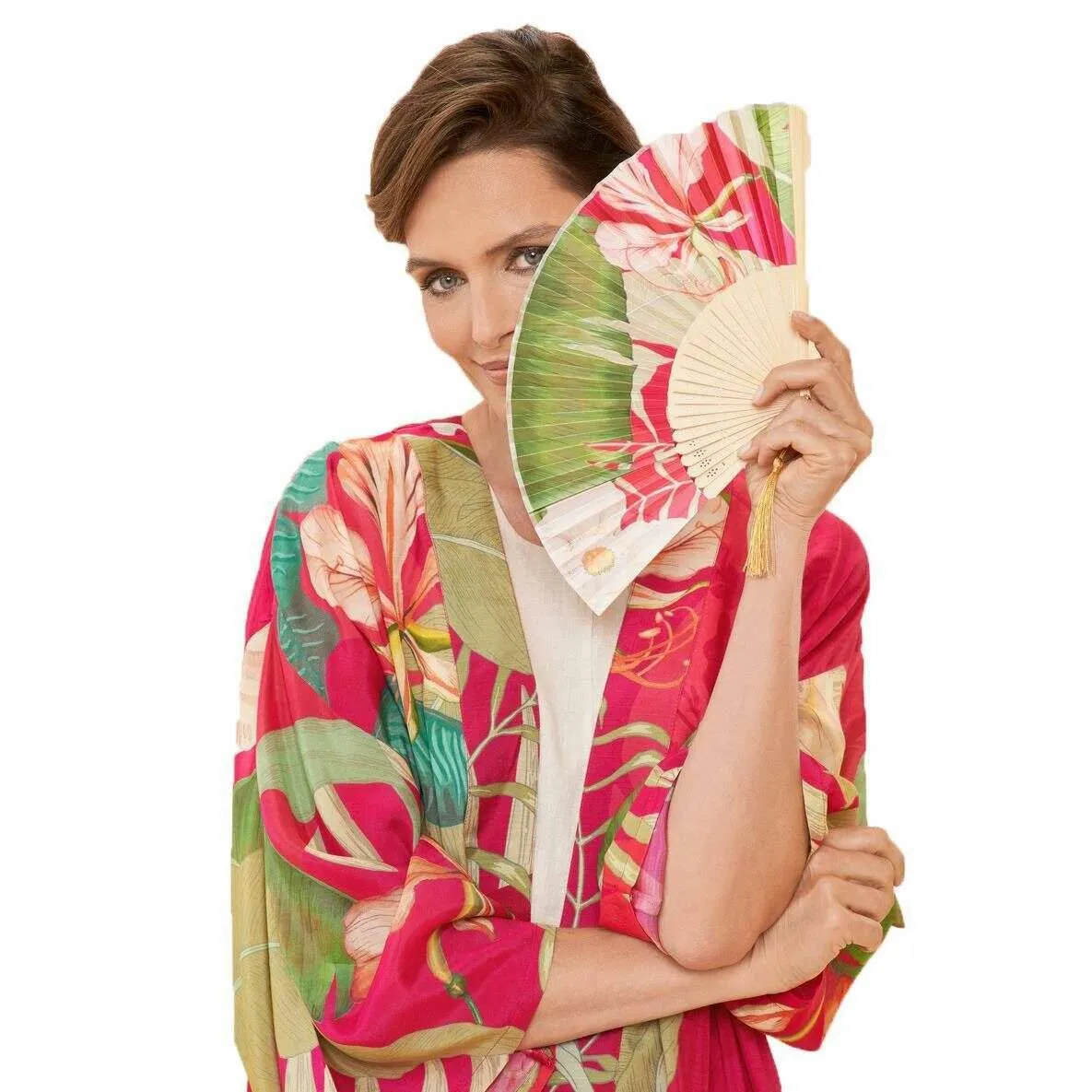 Powder Delicate Tropical Kimono Gown - Dark Rose Pink