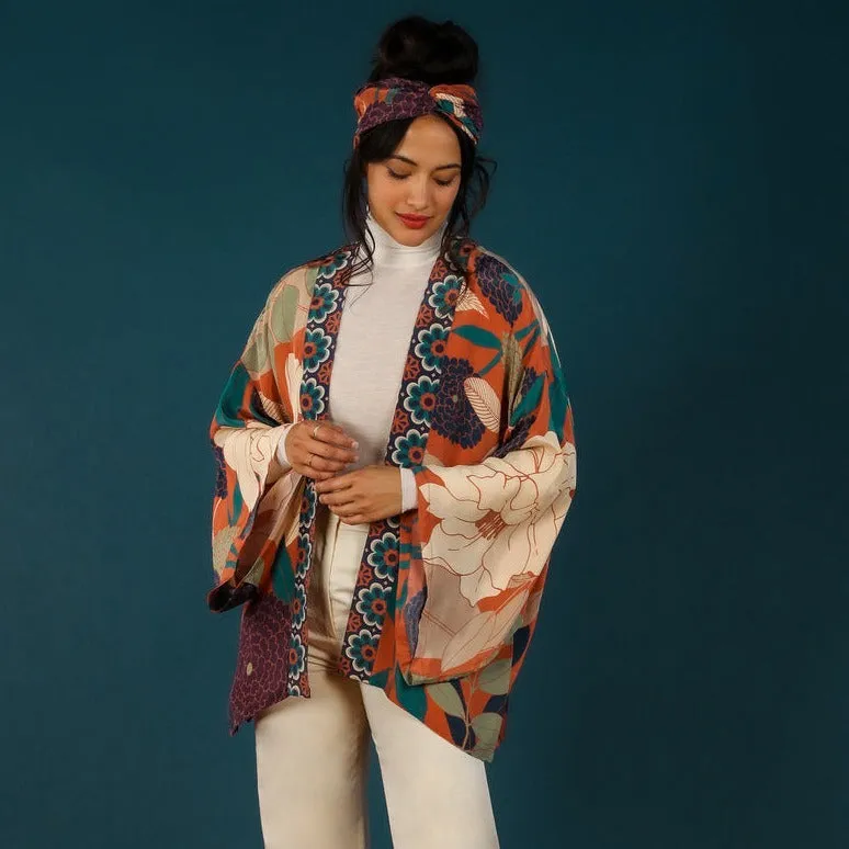 Powder Winter Floral Terracotta kimono jacket short