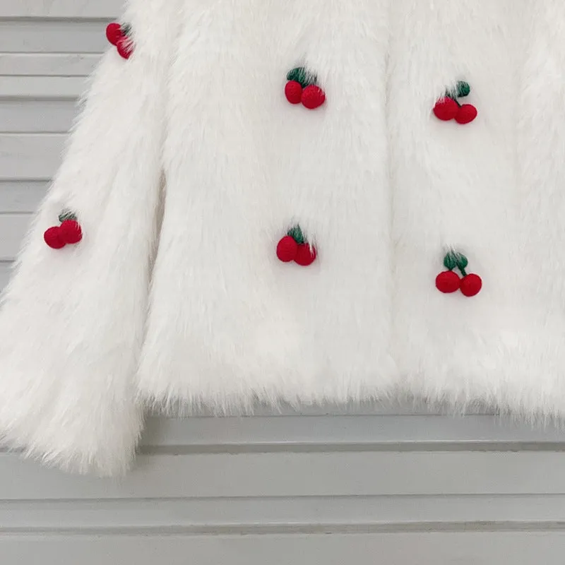 Pre Order:  3D Cherry White Fur Jacket