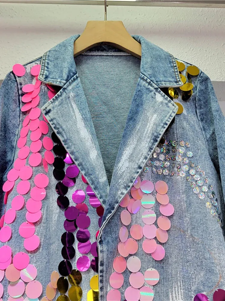 Pre Order:  Sequin Embroidered Denim Jacket