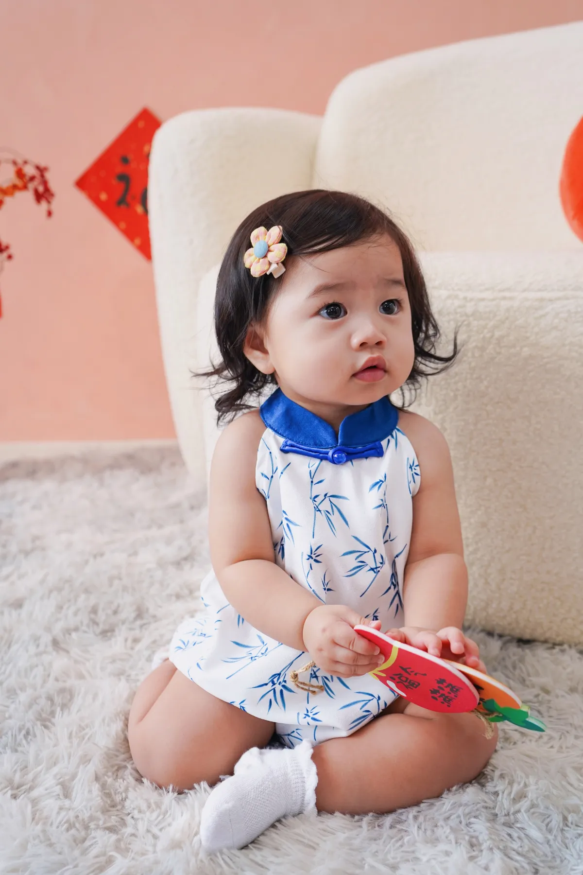 Prosperous Blessings Baby Girl Mandarin Collar Romper