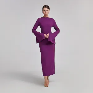 Purple Flared Long Sleeve Maxi Dress