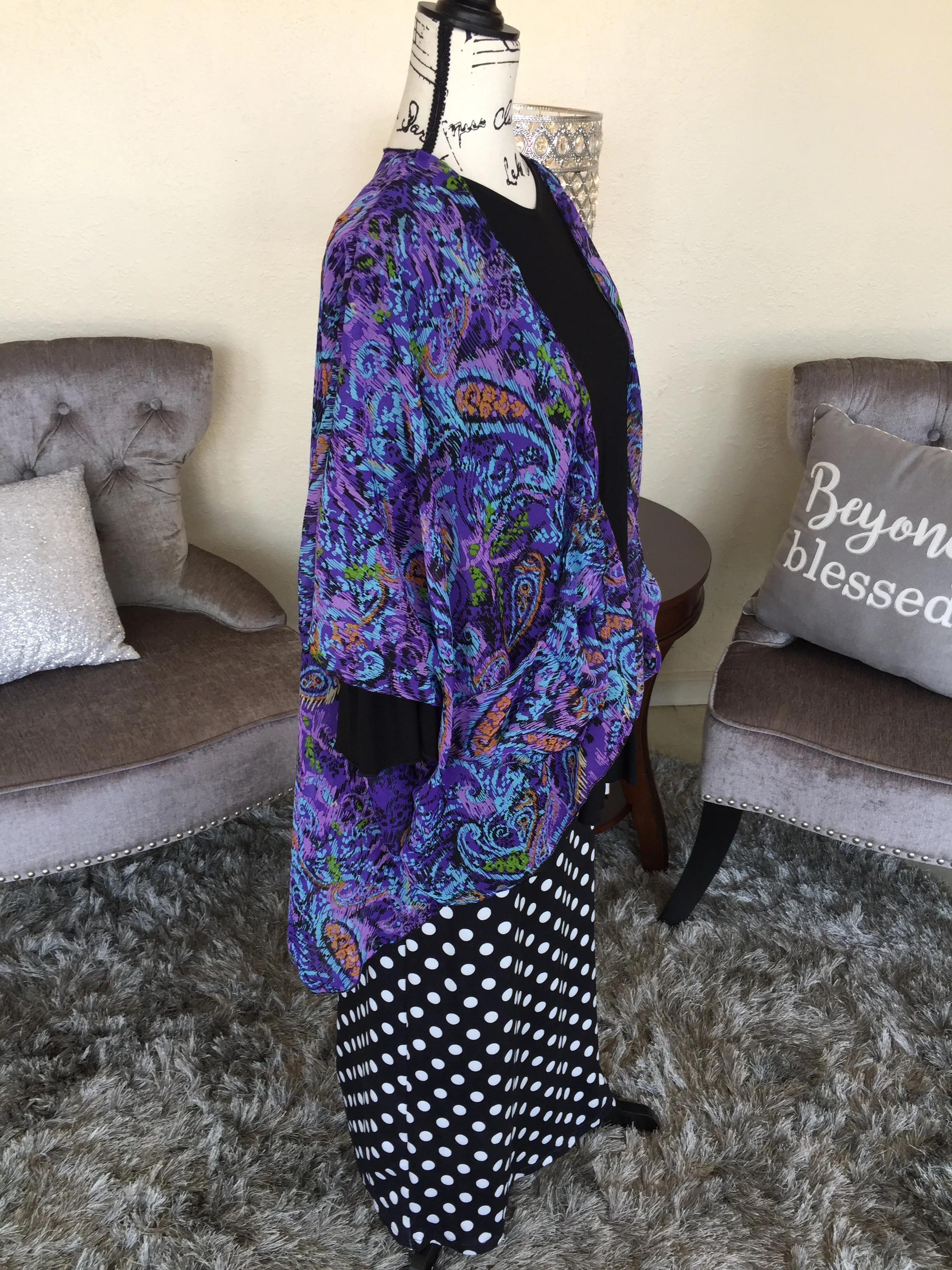 Purple Floral Chiffon Kimono