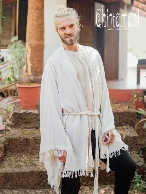 Raw Cotton Kimono Robe / Cardigan for Men / Off White