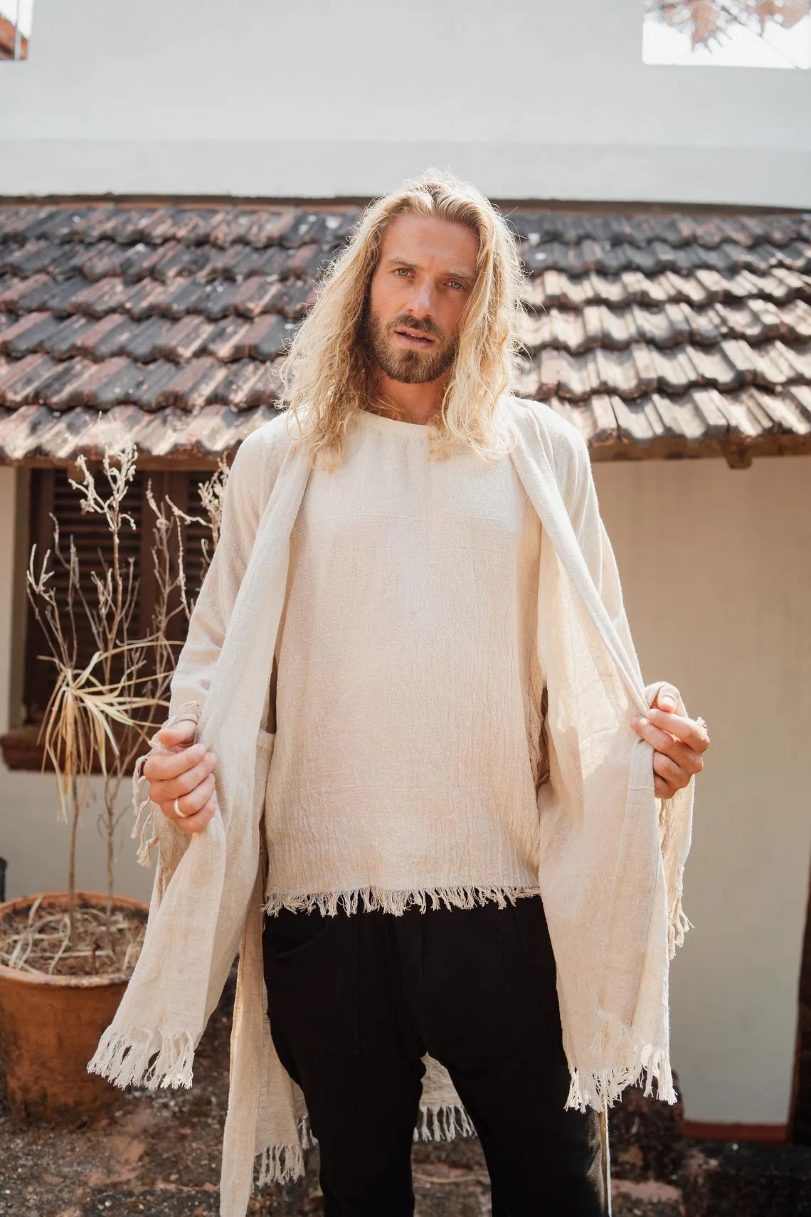 Raw Cotton Kimono Robe / Cardigan for Men / Off White