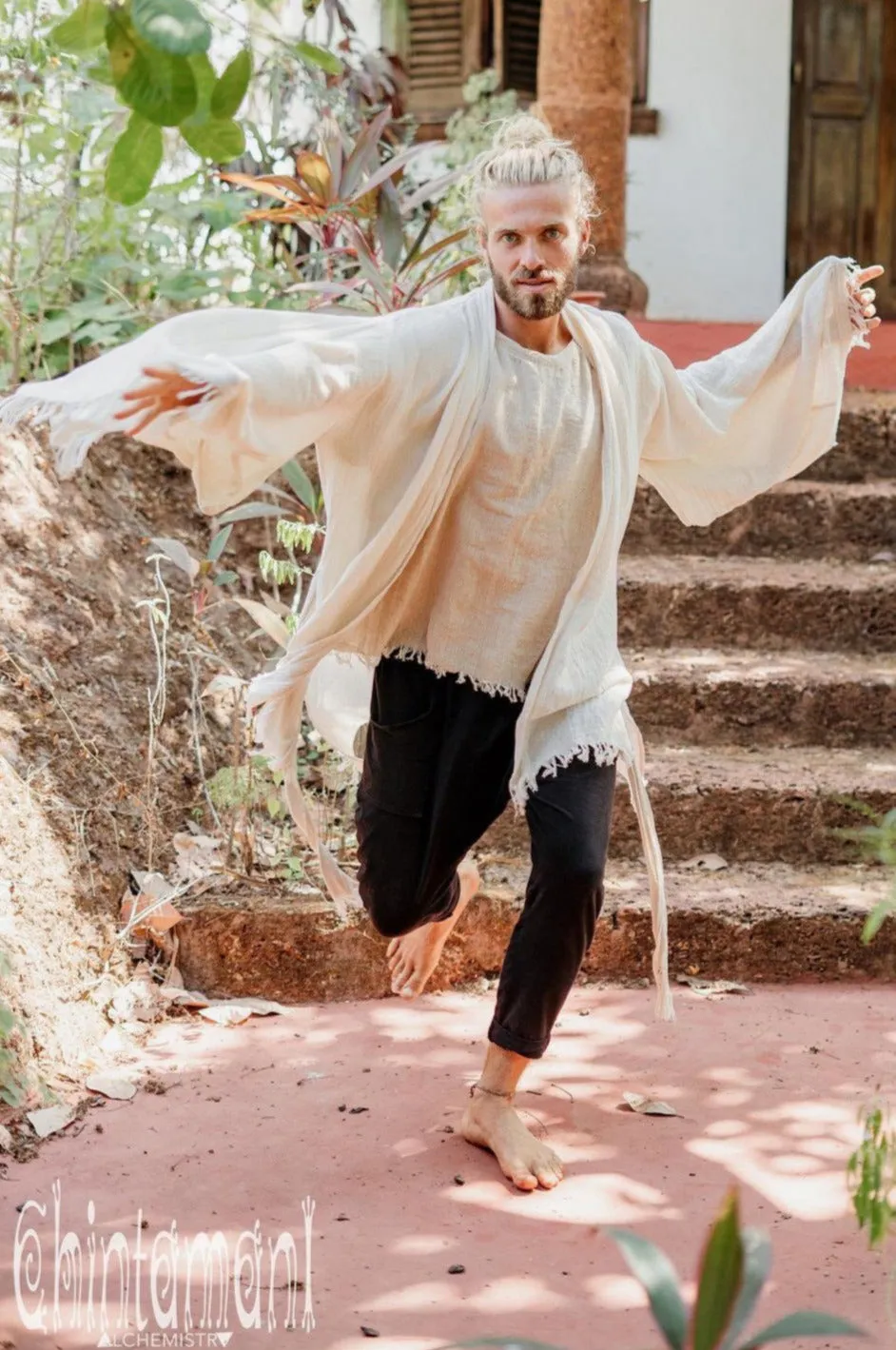 Raw Cotton Kimono Robe / Cardigan for Men / Off White