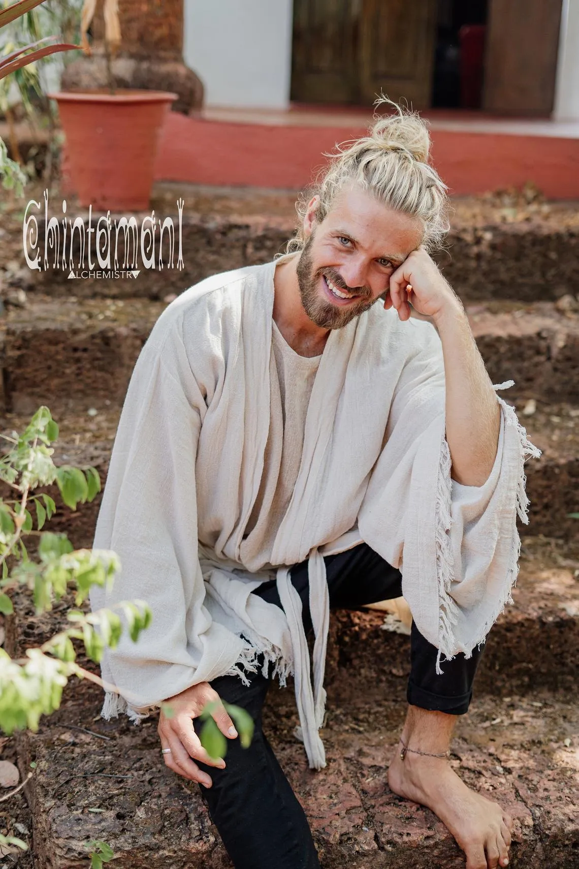 Raw Cotton Kimono Robe / Cardigan for Men / Off White