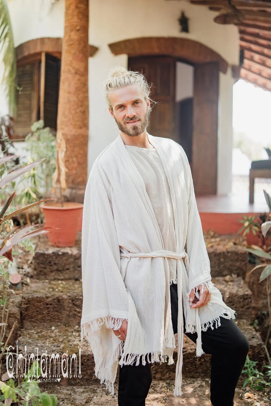 Raw Cotton Kimono Robe / Cardigan for Men / Off White
