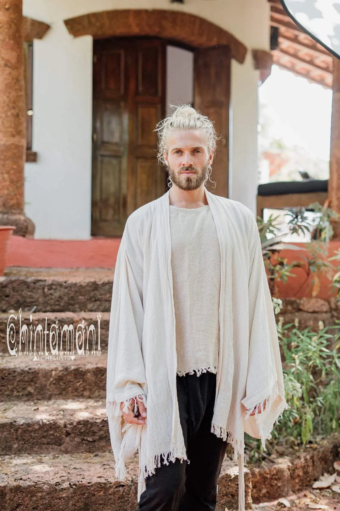 Raw Cotton Kimono Robe / Cardigan for Men / Off White