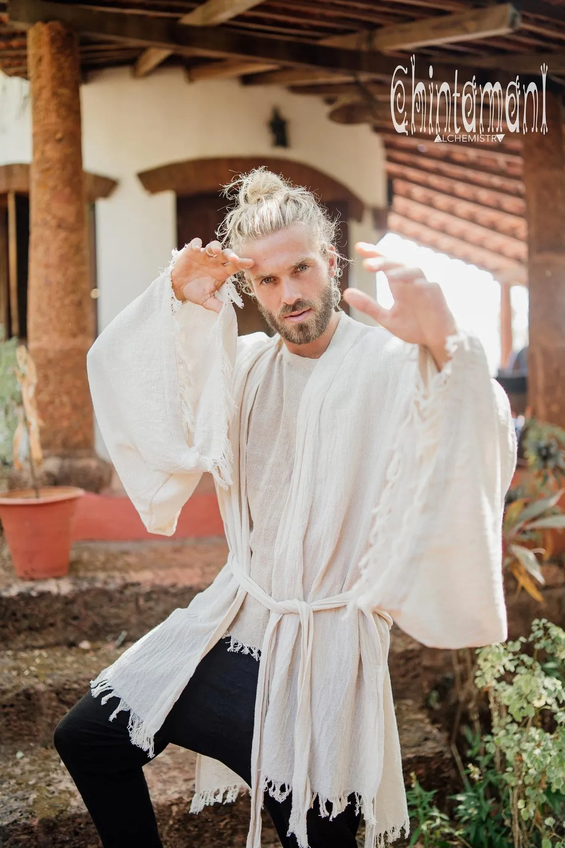 Raw Cotton Kimono Robe / Cardigan for Men / Off White