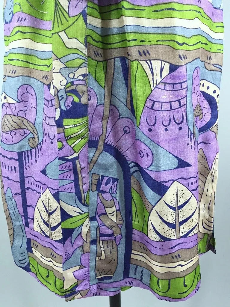 Raw Silk Sari Robe / Purple & Grey Art Deco