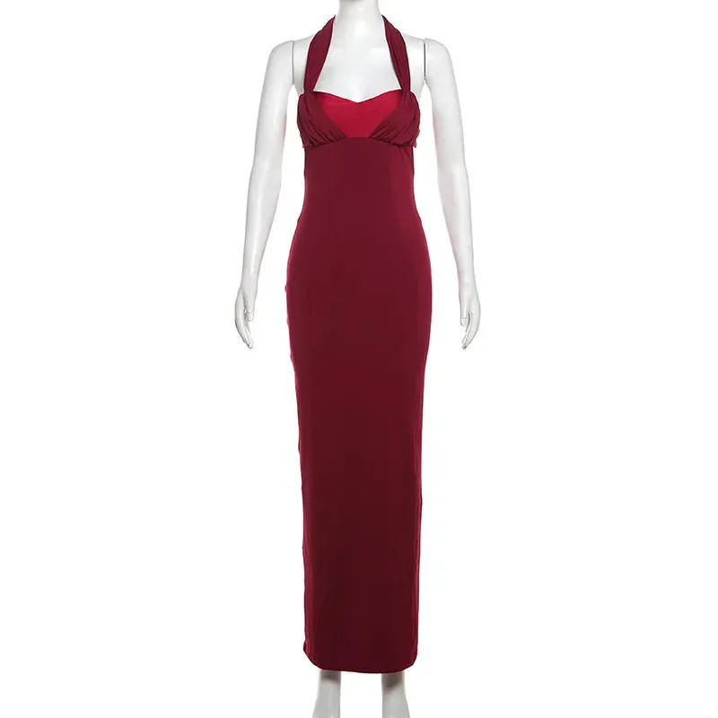Red Halter Stylish Strap Maxi Dress
