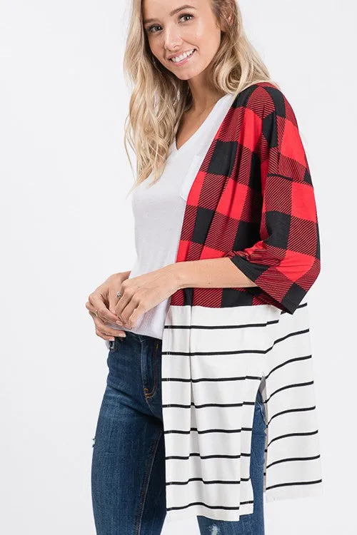 Red Plaid Striped Cardigan