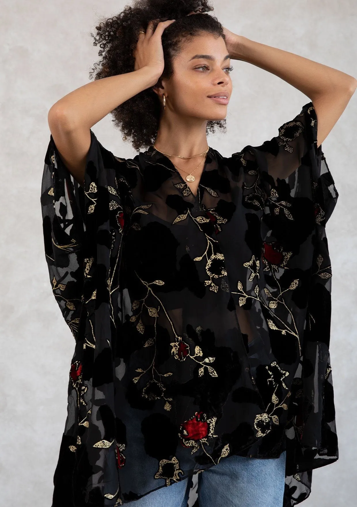 Red Roses Velvet Kimono