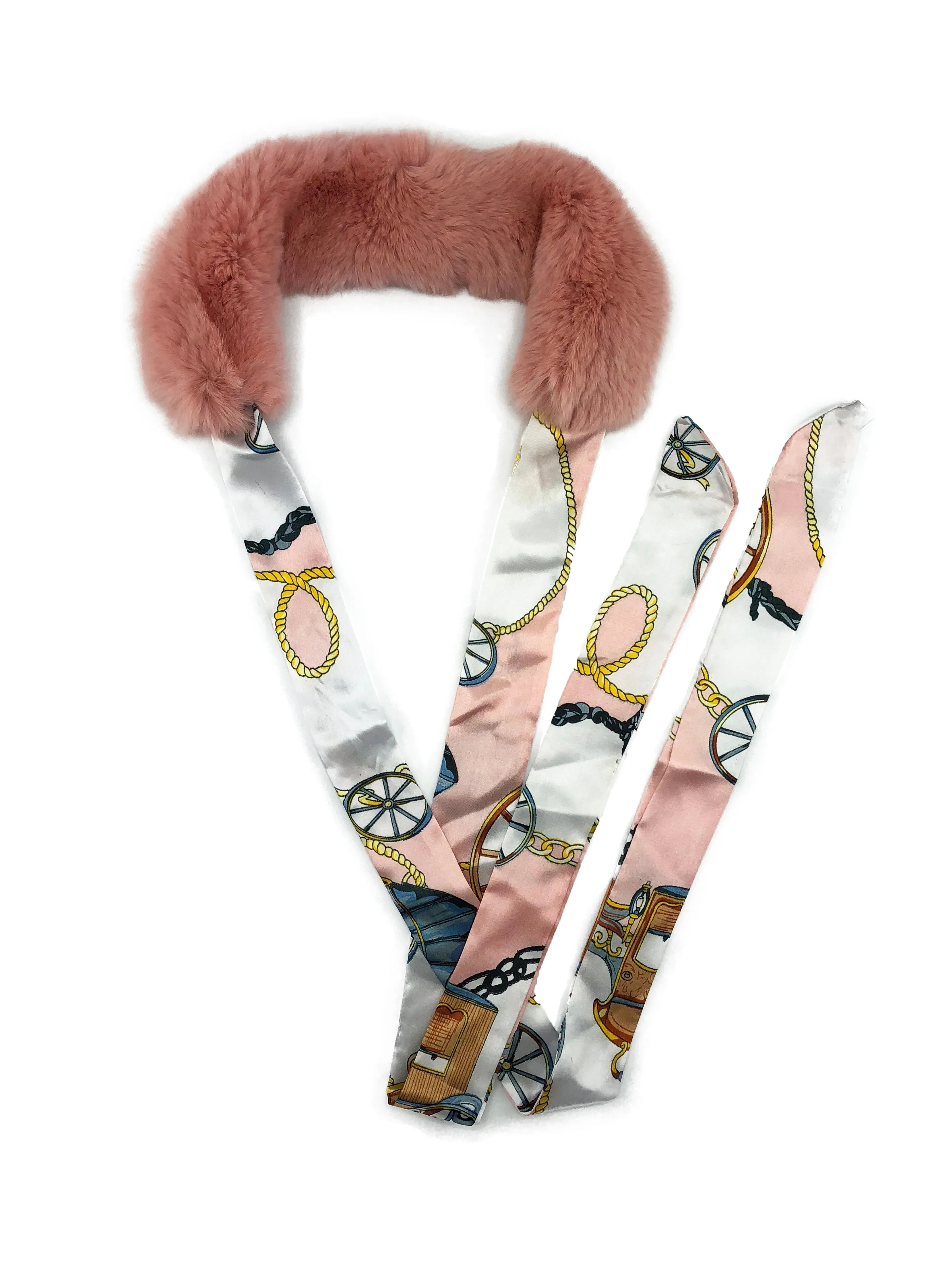 Rose Rex Rabbit Scarf with Pink/White Silk Ribbon