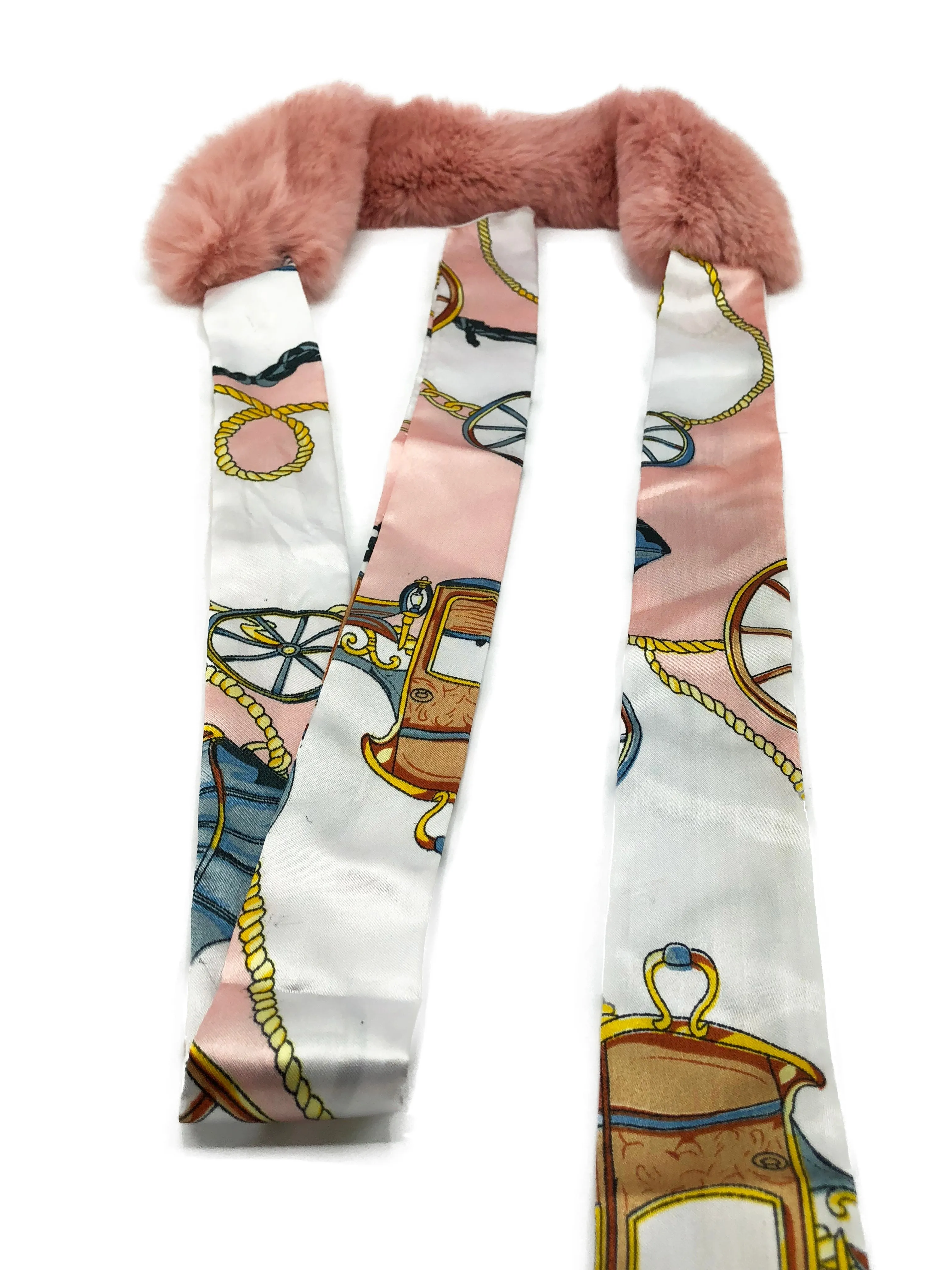 Rose Rex Rabbit Scarf with Pink/White Silk Ribbon