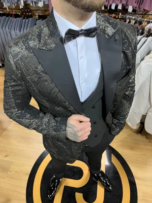 Saluzzo - Black/Gold/Blue 3 Piece Suit
