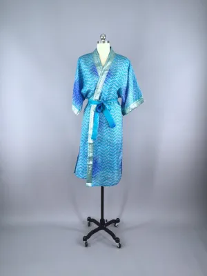 Sari Robe / Blue Weave Print