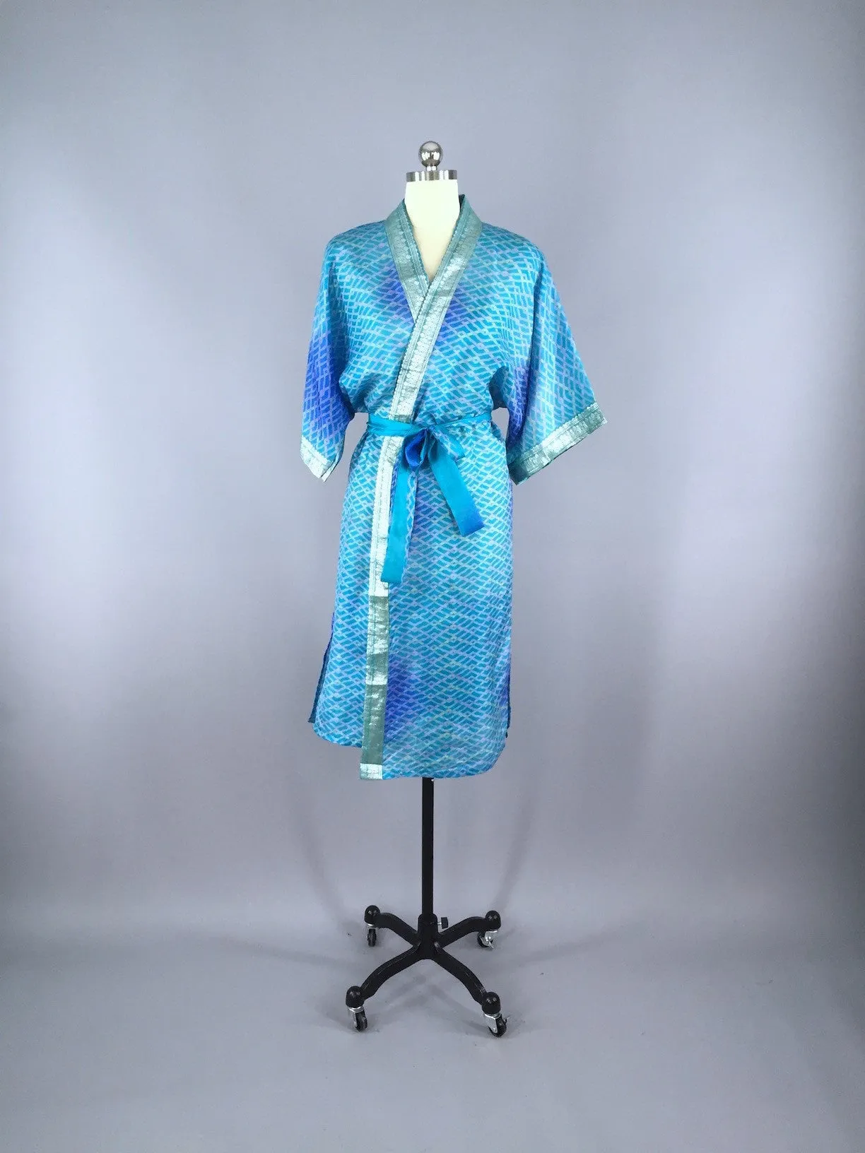 Sari Robe / Blue Weave Print