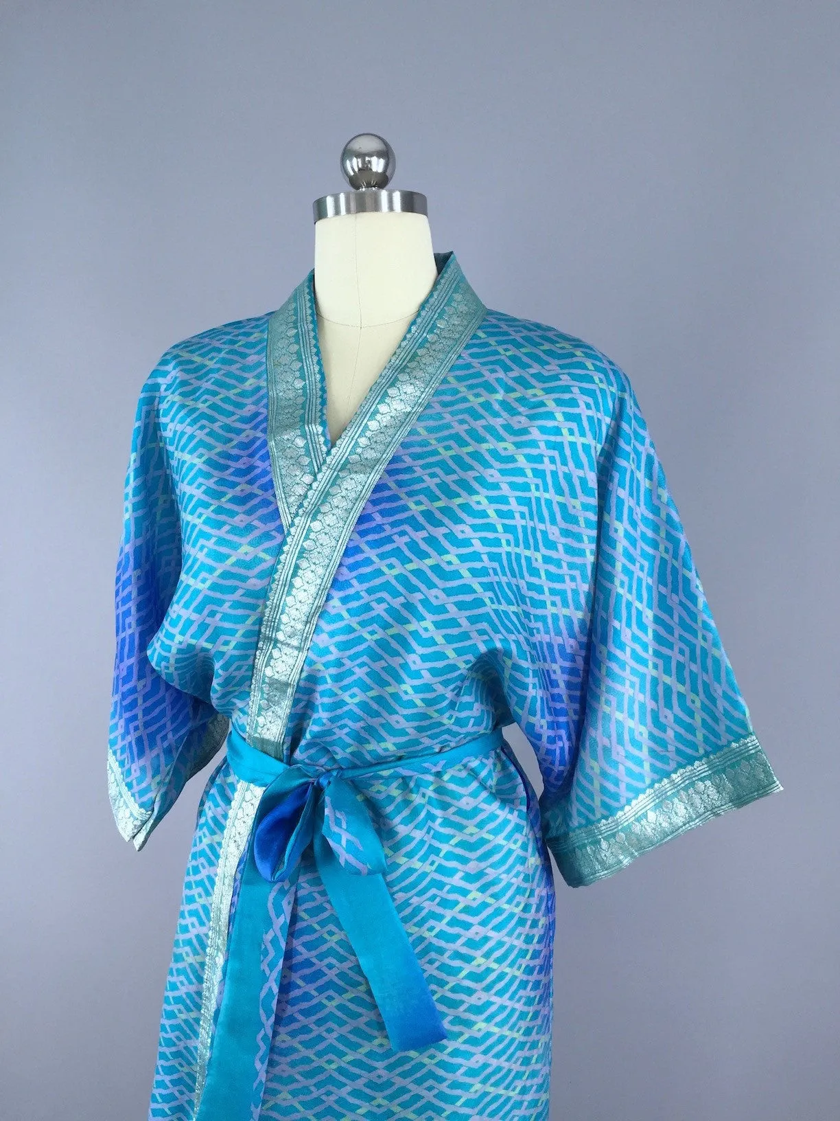 Sari Robe / Blue Weave Print